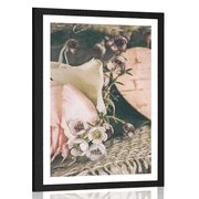 POSTER MIT PASSEPARTOUT ROSE UND HERZ IN JUTE - BLUMEN - POSTER