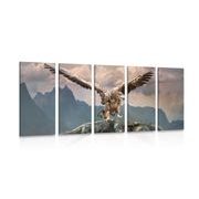 5-teiliges Wandbild Adler mit ausgebreiteten Flügeln über Bergen