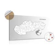 DECORATIVE PINBOARD BLACK AND WHITE MAP OF THE SLOVAK REPUBLIC - PICTURES ON CORK - PICTURES