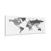 Obraz szczegółowa mapa świata w wersji czarno-białej