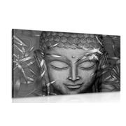 WANDBILD LÄCHELNDER BUDDHA IN SCHWARZ-WEISS - SCHWARZ-WEISSE BILDER - BILDER