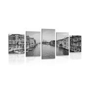 QUADRO IN 5 PARTI CANALE DI VENEZIA IN BIANCO E NERO - QUADRI BIANCO E NERO - QUADRI