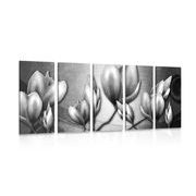 5-részes kép virágok etno stílusban fekete fehérben