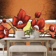 WALLPAPER RED POPPIES AND POPPY HEADS - ABSTRACT WALLPAPERS - WALLPAPERS