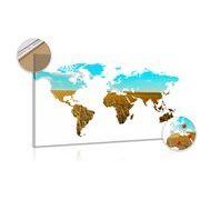 Decorative pinboard world map on a white background