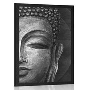 Poster Gesicht von Buddha in Schwarz-Weiß