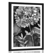 Poster cu passepartout flori frumoase în design alb-negru