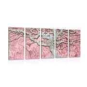 5-delna slika abstraktno drevo na leseni podlagi v rožnatem kontrastu