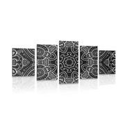 5 part picture Mandala with Indian motif in black & white