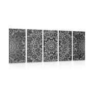 5 part picture Mandala with abstract pattern in black & white