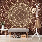 TAPETE GOLDENES MANDALA AUF WEINROTEM HINTERGRUND - TAPETEN MIT FENG SHUI-MOTIVEN - TAPETEN