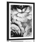 AFFICHE AVEC MONTURE MONDE IMPRESSIONNISTE DE FLEURS EN NOIR ET BLANC - NOIR ET BLANC - AFFICHES