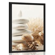 AFFICHE PIERRES ZEN AVEC DES COQUILLAGES - FENG SHUI - AFFICHES