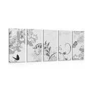 5-piece Canvas print black and white still life with a butterfly