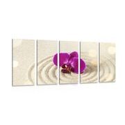 5-dílný obraz písčitá Zen zahrada s fialovou orchidejí