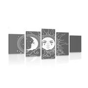 5-PIECE CANVAS PRINT BLACK AND WHITE HARMONY OF THE SUN AND THE MOON - BLACK AND WHITE PICTURES - PICTURES