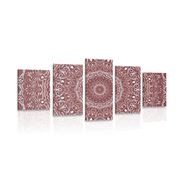 Quadro in 5 parti Mandala in stile vintage in rosa