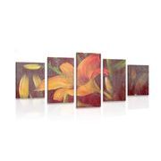 IMPRESSION SUR TOILE EN 5 PARTIES FLEUR DE LYS ORANGE - IMPRESSIONS SUR TOILE FLEURS - IMPRESSION SUR TOILE