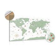 DECORATIVE PINBOARD MAP IN GREEN DESIGN - PICTURES ON CORK - PICTURES