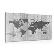 CANVAS PRINT GRAY MAP ON A WOODEN BACKGROUND - PICTURES OF MAPS - PICTURES