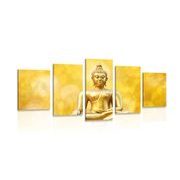 Quadri in 5 parti statua dorata del Buddha