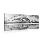 Canvas print lake near a magnificent mountain in black and white