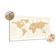 Tablou pe plută harta lumii cu atingere vintage