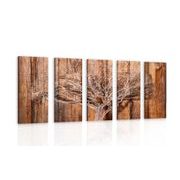 5-PIECE CANVAS PRINT TREE ON A WOODEN BASE - PICTURES OF NATURE AND LANDSCAPE - PICTURES