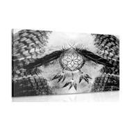 CANVAS PRINT INDIAN DREAM CATCHER IN BLACK AND WHITE - BLACK AND WHITE PICTURES - PICTURES