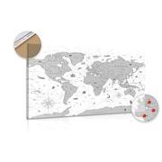 DECORATIVE PINBOARD BLACK AND WHITE MAP - PICTURES ON CORK - PICTURES