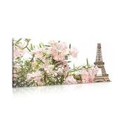 CANVAS PRINT EIFFEL TOWER AND PINK FLOWERS - PICTURES OF CITIES - PICTURES