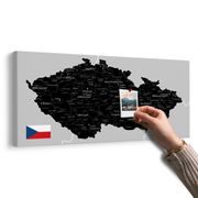 OBRAZ NA KORKU ČERNO-ŠEDÁ MAPA ČESKA S VLAJKOU - OBRAZY NA KORKU - OBRAZY