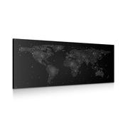 CANVAS PRINT WORLD MAP WITH NIGHT SKY IN BLACK AND WHITE - PICTURES OF MAPS - PICTURES