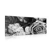 Wandbild Blumenstrauß aus Rosen im Retro-Stil in Schwarz-Weiß