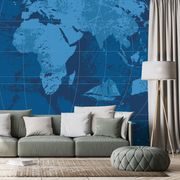 PAPIER PEINT – CARTE DU MONDE RUSTIQUE EN BLEU - PAPIERS PEINTS CARTES - PAPIERS PEINTS PANORAMIQUES