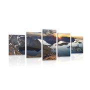 5-delna slika očarljiva gorska panorama s sončnim zahodom