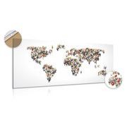 DECORATIVE PINBOARD WORLD MAP CONSISTING OF PEOPLE - PICTURES ON CORK - PICTURES