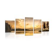 5-PIECE CANVAS PRINT MOUNTAIN LAKE REFLECTION - PICTURES OF NATURE AND LANDSCAPE - PICTURES