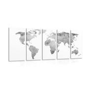 5-dielny obraz polygonálna mapa sveta v čiernobielom prevedení