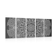 5 part picture Indian Mandala with floral pattern in black & white