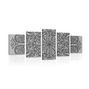 5 part picture Mandala with abstract natural pattern in black & white