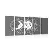5-częściowy obraz czarno-biała harmonia słońca i księżyca