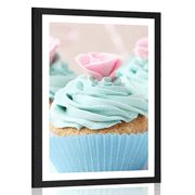 POSTER MIT PASSEPARTOUT BUNTE SÜSSE CUPCAKES - MIT KÜCHENMOTIV - POSTER