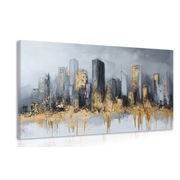 TABLEAU SUR TOILE – PANORAMA DE GRATTE-CIEL EN OR ET GRIS - TABLEAUX DE LA VILLE - TABLEAUX