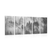 5-PIECE CANVAS PRINT MOUNTAINS IN THE FOG IN BLACK AND WHITE - BLACK AND WHITE PICTURES - PICTURES