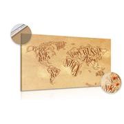 Picture on the cork of a modern world map on a vintage background