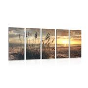 QUADRO IN 5 PARTI TRAMONTO SULLA SPIAGGIA - QUADRI DI NATURA E PAESAGGIO - QUADRI