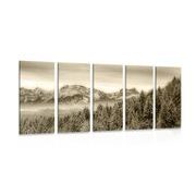 5-PIECE CANVAS PRINT FROZEN MOUNTAINS IN SEPIA - BLACK AND WHITE PICTURES - PICTURES