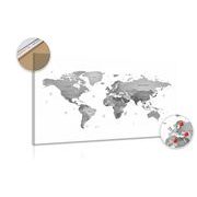 Decorative pinboard world map in black and white