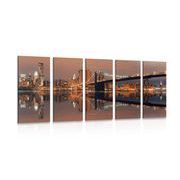 TABLEAU EN 5 PARTIES – REFLET DE MANHATTAN DANS L'EAU - TABLEAUX DE LA VILLE - TABLEAUX